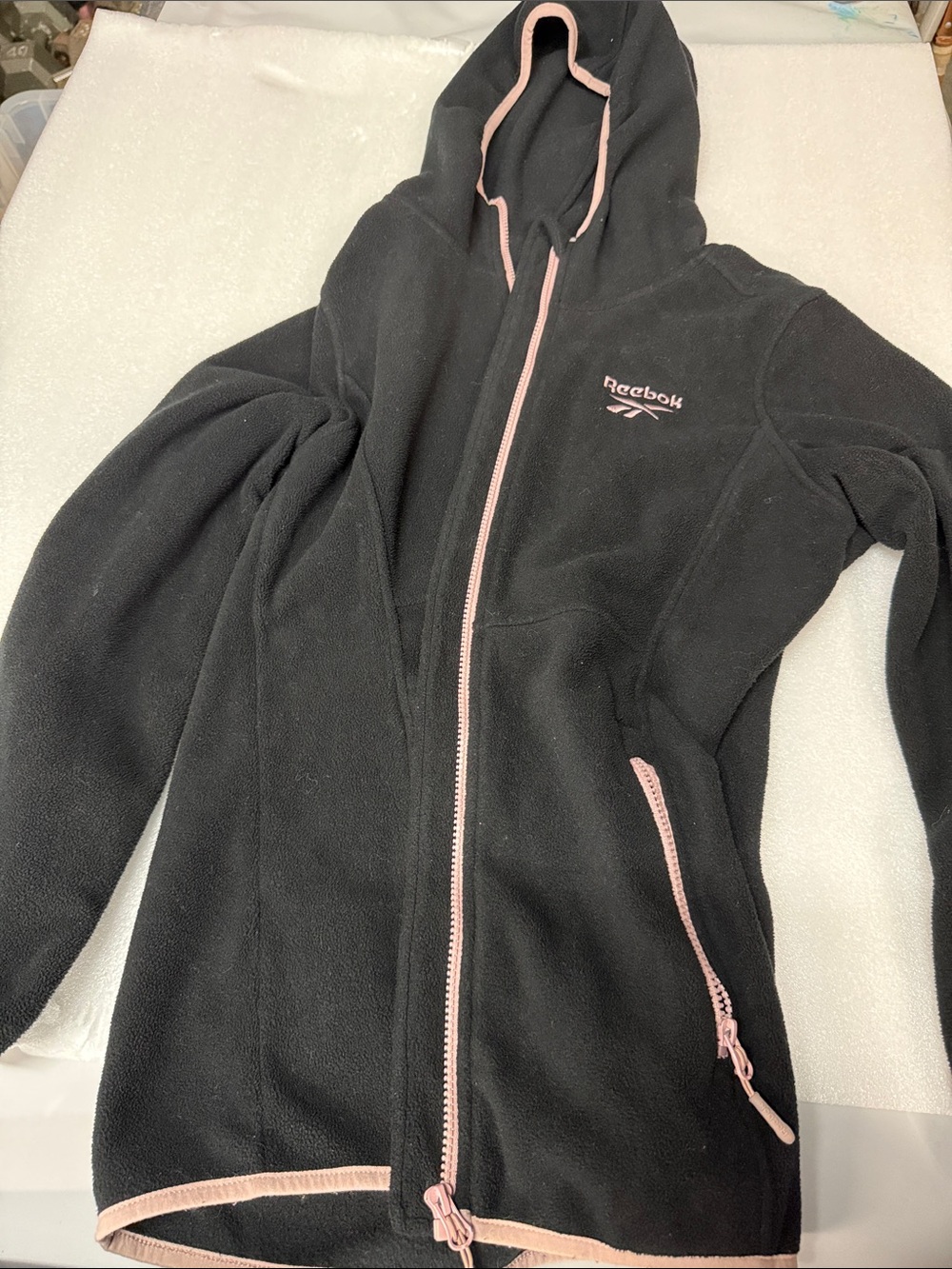 Reebok Black Fleece Hoodie with Pink Trim